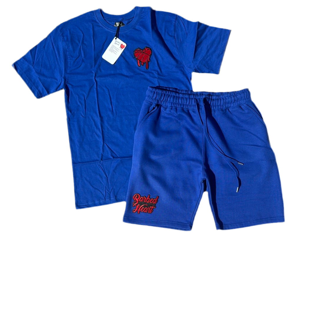 BARBED HEART Heavy cotton short & shirt set (Blue)